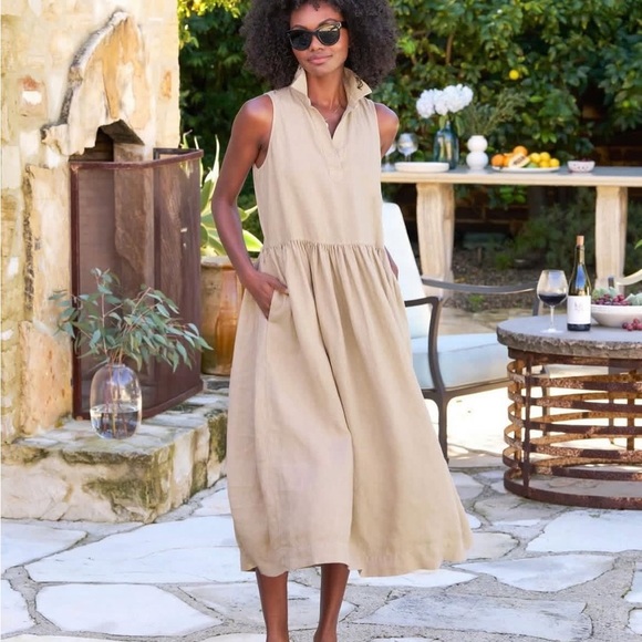 NWOT Frank & Eileen Daphne Popover Sleeveless Shirtdress In Sand Linen (tan) - Picture 4 of 9